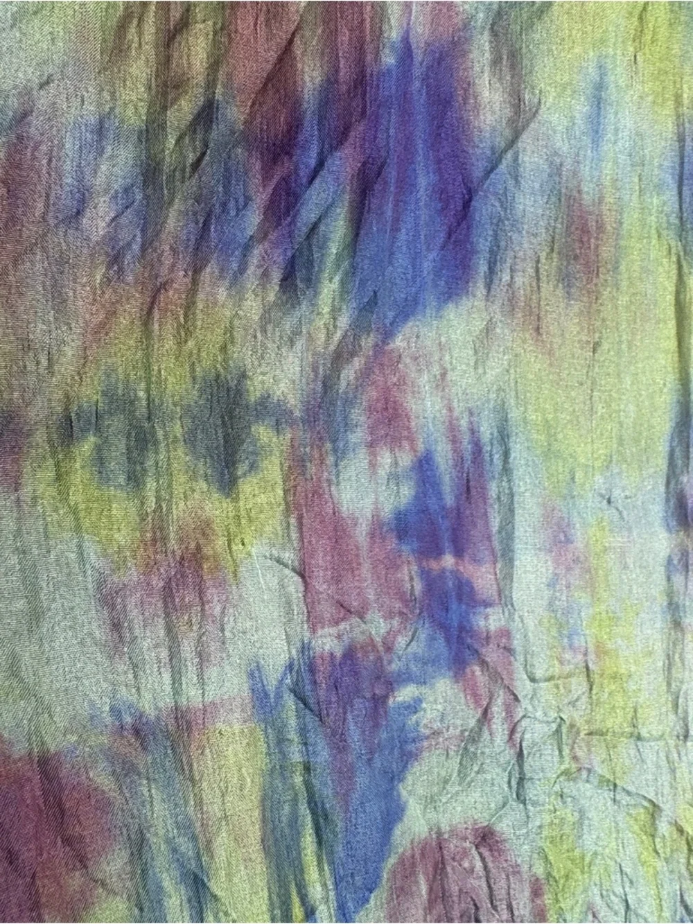 100% Silk Scarf Watercolor Tie Dye Blue Purple Green Long Wrap Shawl 76x21